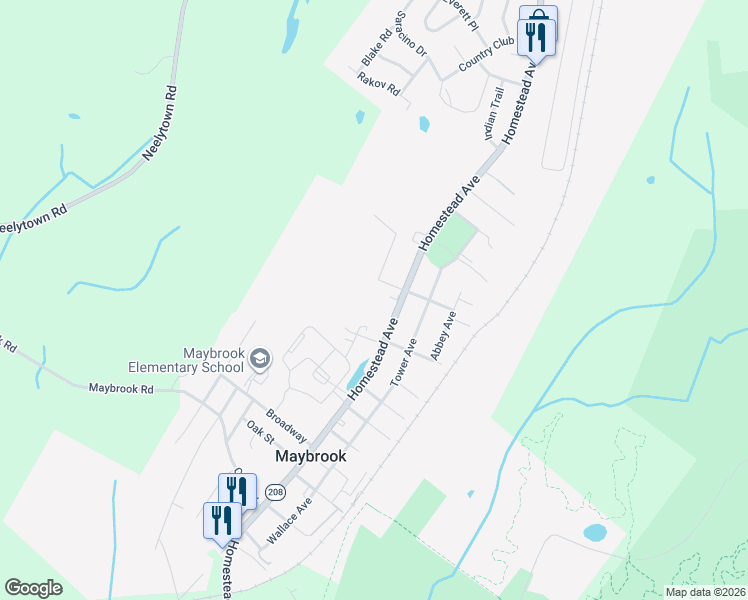 map of restaurants, bars, coffee shops, grocery stores, and more near 10 West Wiley Street in Maybrook