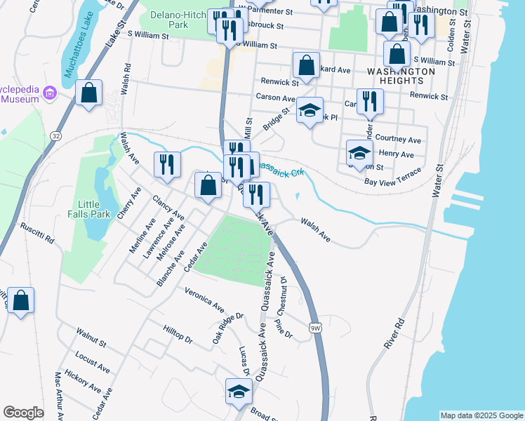 map of restaurants, bars, coffee shops, grocery stores, and more near 61 Quassaick Avenue in New Windsor