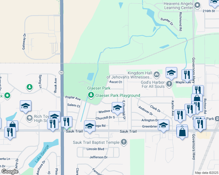 map of restaurants, bars, coffee shops, grocery stores, and more near 4508 Camden Court in Richton Park