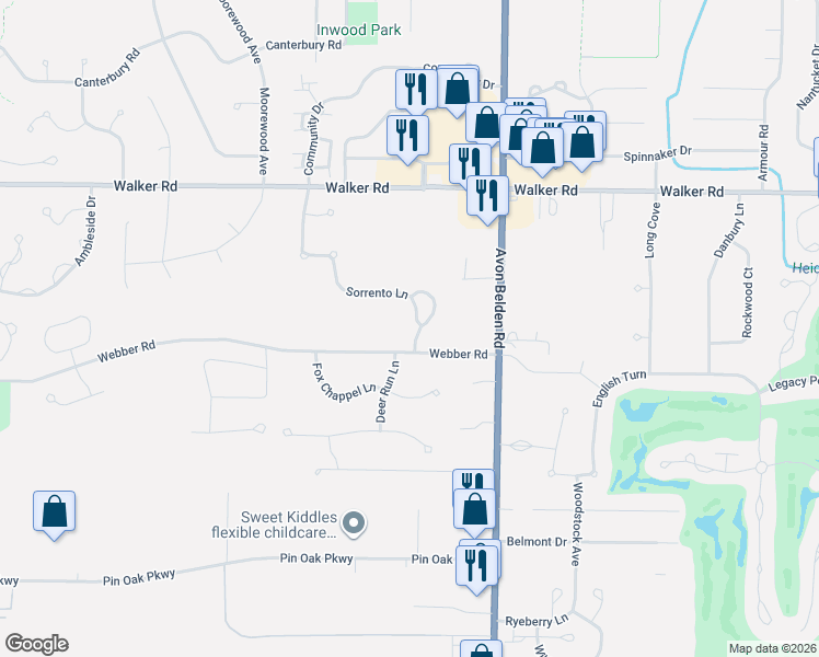 map of restaurants, bars, coffee shops, grocery stores, and more near 32811 Sorrento Lane in Avon Lake