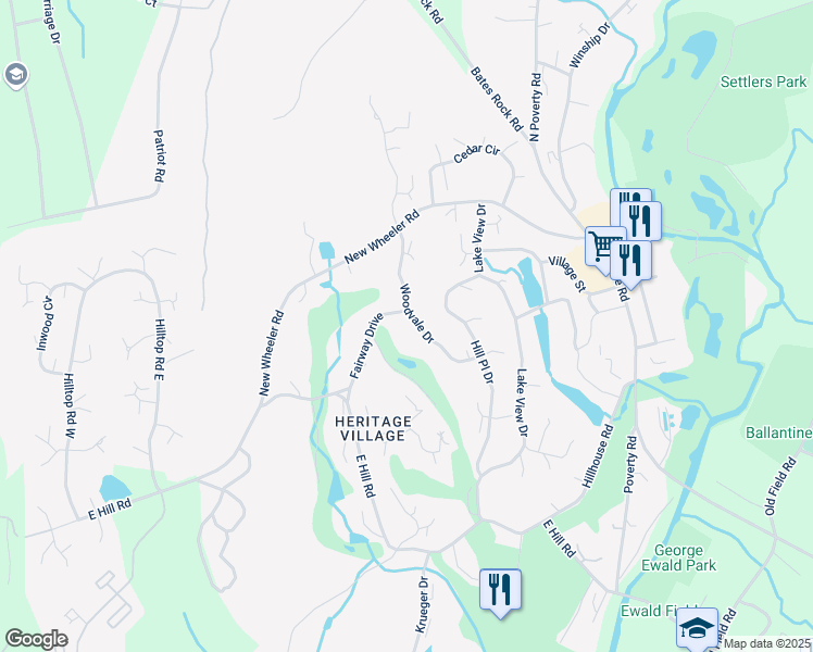 map of restaurants, bars, coffee shops, grocery stores, and more near 152 Woodvale Drive in Southbury