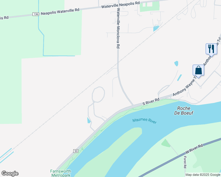 map of restaurants, bars, coffee shops, grocery stores, and more near 1450 Riverwalk Court in Waterville