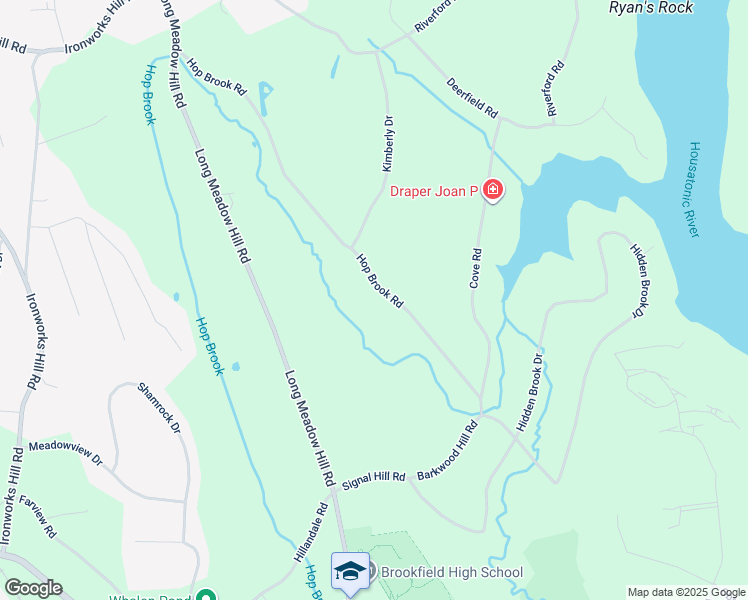 map of restaurants, bars, coffee shops, grocery stores, and more near 20 Hop Brook Road in Brookfield