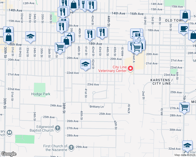 map of restaurants, bars, coffee shops, grocery stores, and more near 4301 23rd Ave in Rock Island