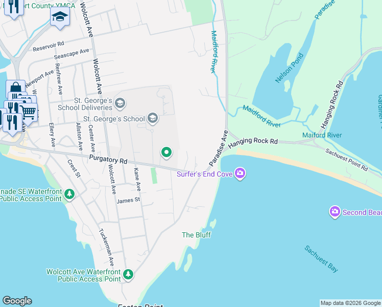map of restaurants, bars, coffee shops, grocery stores, and more near 444 Purgatory Lane in Middletown