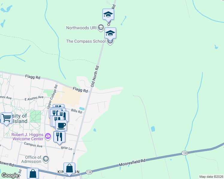 map of restaurants, bars, coffee shops, grocery stores, and more near 80 Bean Farm Drive in South Kingstown