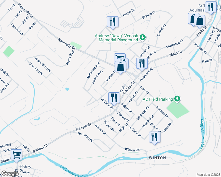 map of restaurants, bars, coffee shops, grocery stores, and more near 800-850 Lori Drive in Archbald
