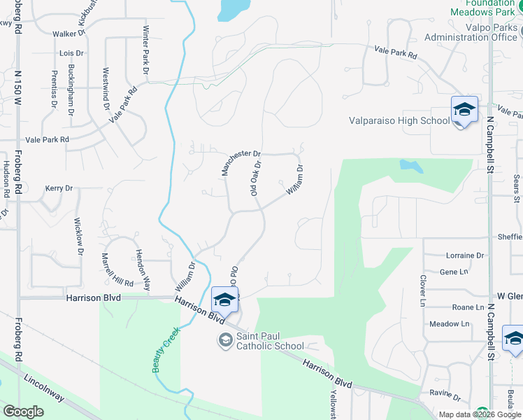 map of restaurants, bars, coffee shops, grocery stores, and more near 2298 Old Oak Dr in Valparaiso
