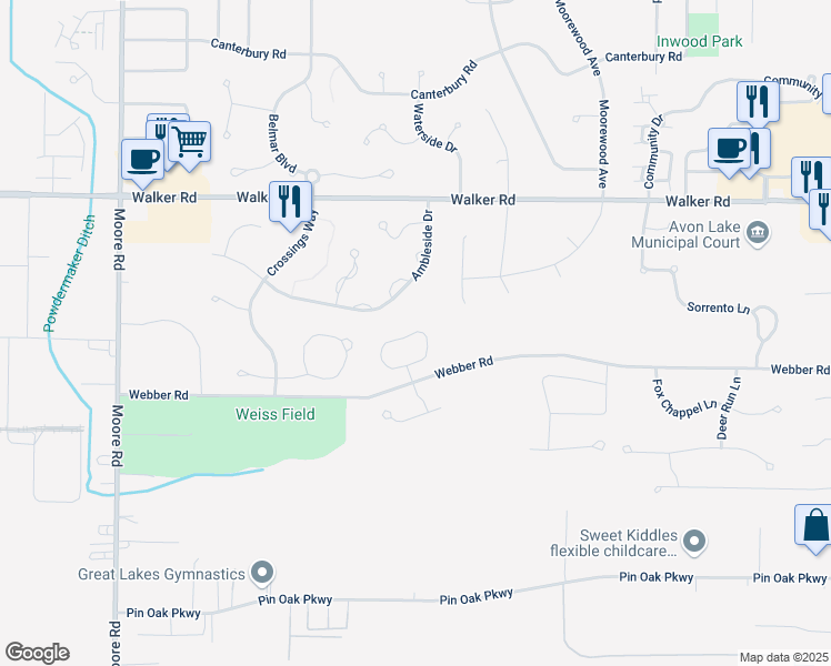 map of restaurants, bars, coffee shops, grocery stores, and more near 558 Hyannis Port Circle in Avon Lake