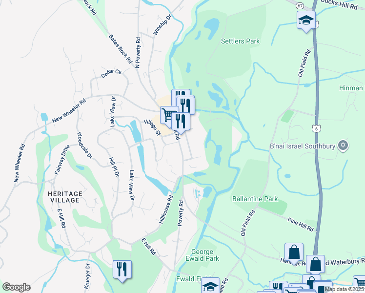 map of restaurants, bars, coffee shops, grocery stores, and more near 493 Heritage Road in Southbury