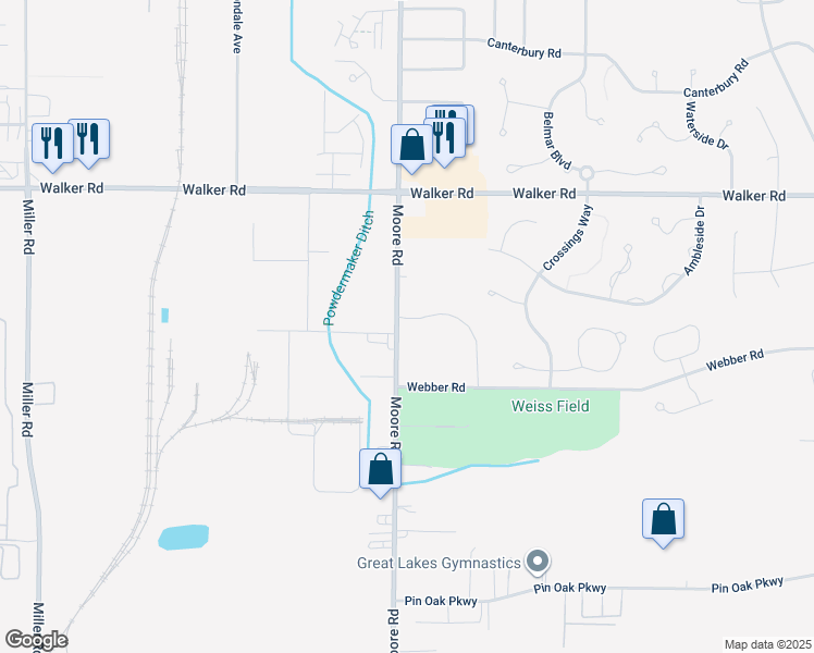 map of restaurants, bars, coffee shops, grocery stores, and more near 561 Moore Road in Avon Lake