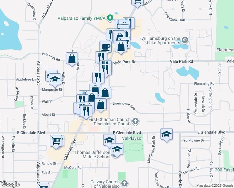 map of restaurants, bars, coffee shops, grocery stores, and more near Baron Court in Valparaiso