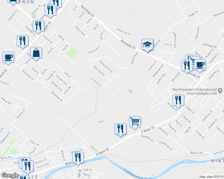 map of restaurants, bars, coffee shops, grocery stores, and more near 430 West Church Street in Archbald