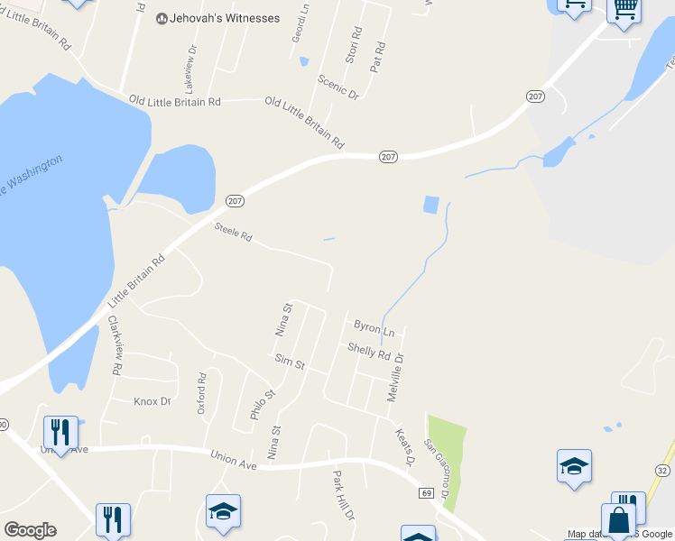 map of restaurants, bars, coffee shops, grocery stores, and more near 67 Steele Road in New Windsor