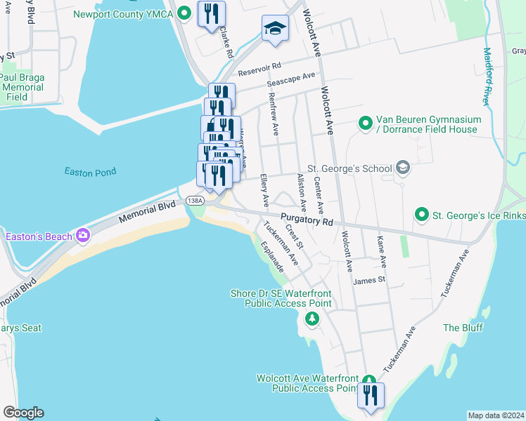 map of restaurants, bars, coffee shops, grocery stores, and more near 28 Ellery Avenue in Middletown