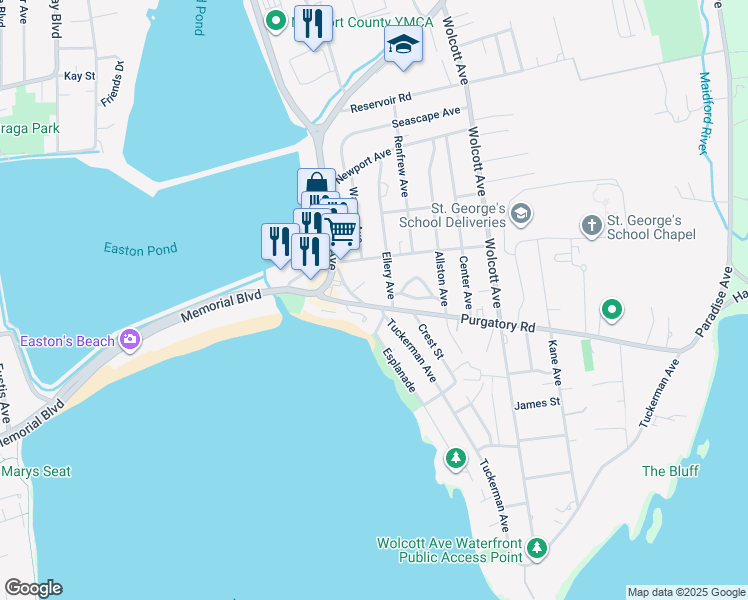 map of restaurants, bars, coffee shops, grocery stores, and more near 28 Ellery Avenue in Middletown