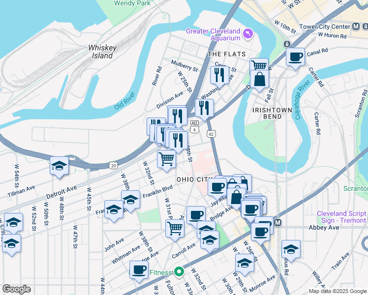 map of restaurants, bars, coffee shops, grocery stores, and more near 2814 U.S. 6 Alternate in Cleveland