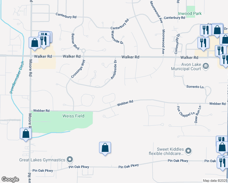 map of restaurants, bars, coffee shops, grocery stores, and more near 558 Hyannis Port Circle in Avon Lake