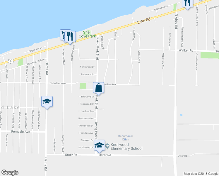 map of restaurants, bars, coffee shops, grocery stores, and more near 4980 Richelieu Avenue in Sheffield Lake
