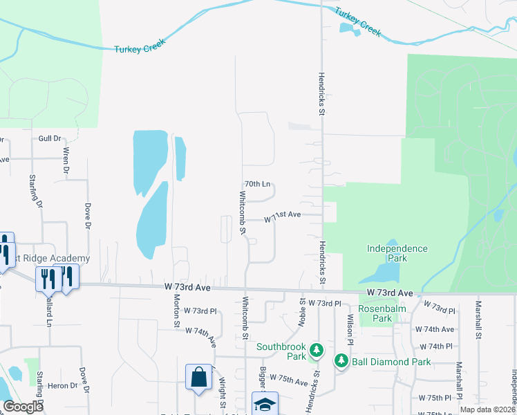 map of restaurants, bars, coffee shops, grocery stores, and more near 3778 West 70th Place in Merrillville