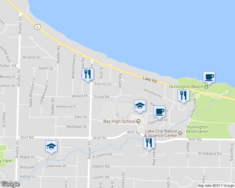 map of restaurants, bars, coffee shops, grocery stores, and more near 350 Rye Gate in Bay Village