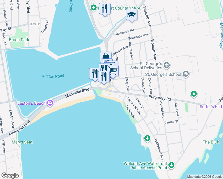 map of restaurants, bars, coffee shops, grocery stores, and more near 76 Purgatory Road in Middletown