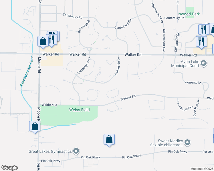 map of restaurants, bars, coffee shops, grocery stores, and more near 33267 Ambleside Drive in Avon Lake