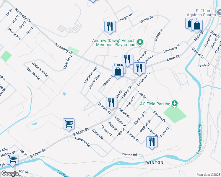 map of restaurants, bars, coffee shops, grocery stores, and more near 800-850 Lori Drive in Archbald