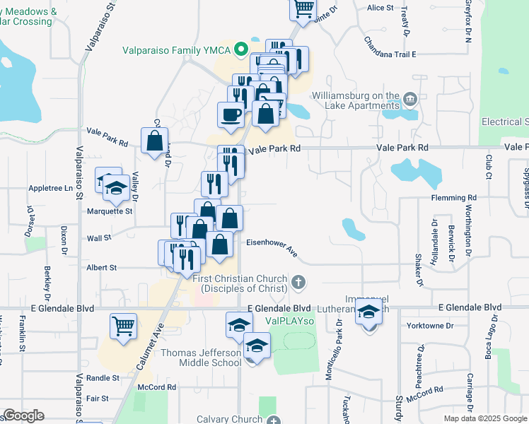 map of restaurants, bars, coffee shops, grocery stores, and more near Baron Court in Valparaiso