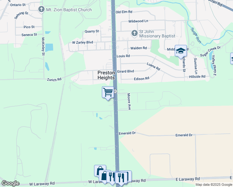 map of restaurants, bars, coffee shops, grocery stores, and more near 4 Bradford Road in Joliet