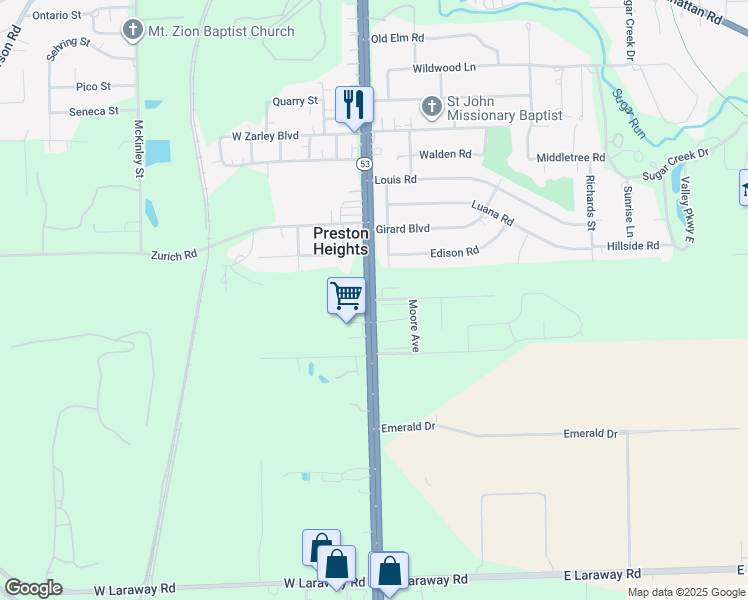 map of restaurants, bars, coffee shops, grocery stores, and more near 4 Bradford Road in Joliet