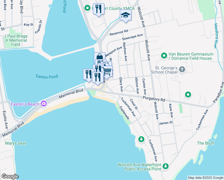 map of restaurants, bars, coffee shops, grocery stores, and more near 20 Crescent Road in Middletown