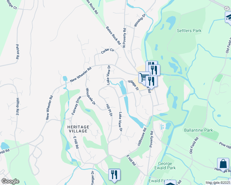 map of restaurants, bars, coffee shops, grocery stores, and more near 659 Lake View Drive in Southbury