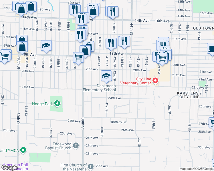 map of restaurants, bars, coffee shops, grocery stores, and more near 4101 22nd Avenue in Rock Island