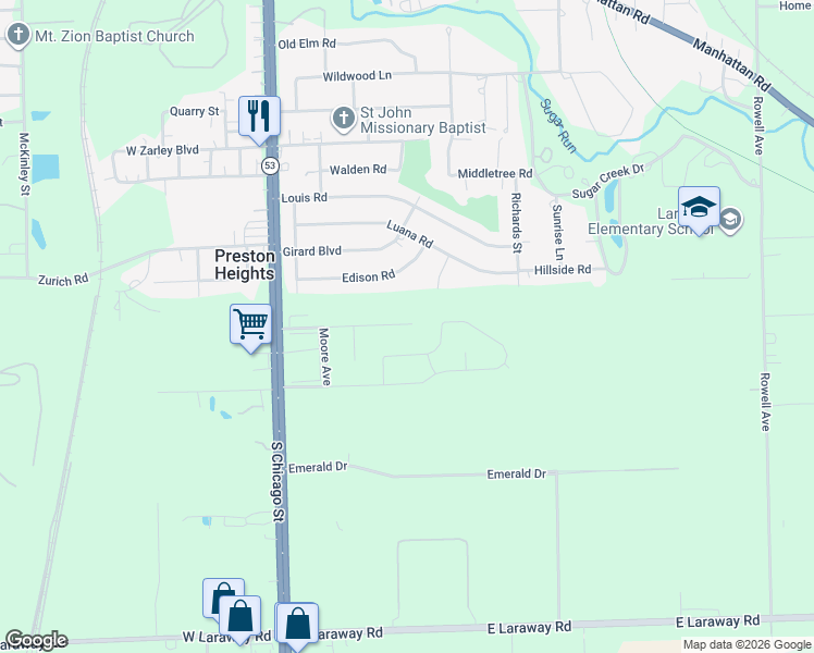 map of restaurants, bars, coffee shops, grocery stores, and more near 300 Bradford Road in Joliet