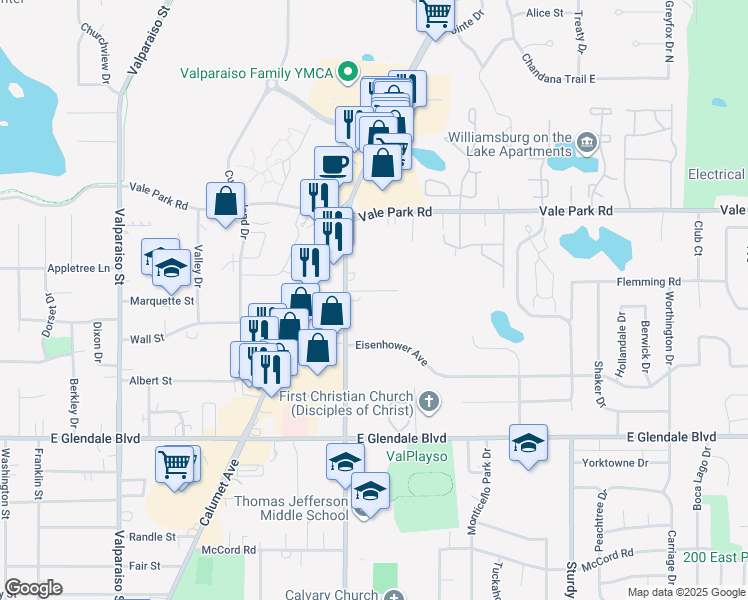 map of restaurants, bars, coffee shops, grocery stores, and more near Baron Court in Valparaiso