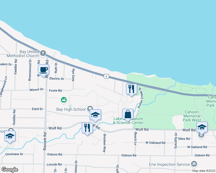 map of restaurants, bars, coffee shops, grocery stores, and more near 29070 Northfield Road in Bay Village