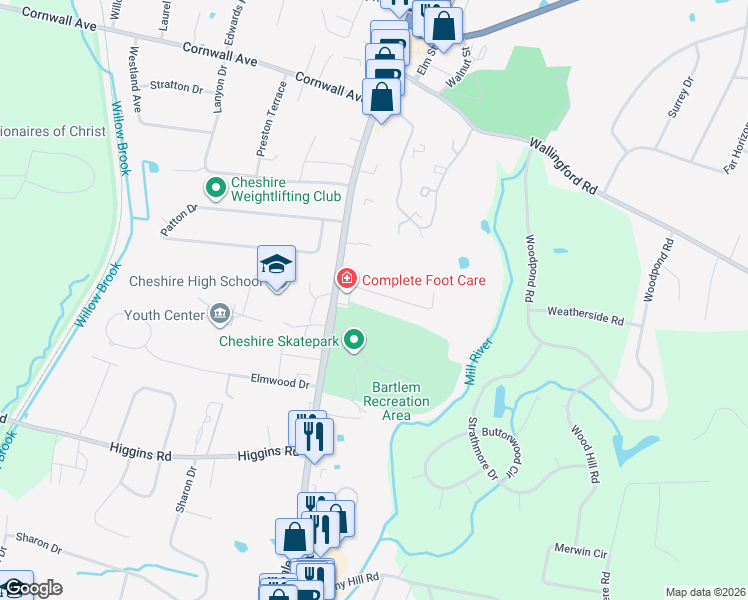 map of restaurants, bars, coffee shops, grocery stores, and more near 67 Chipman Drive in Cheshire