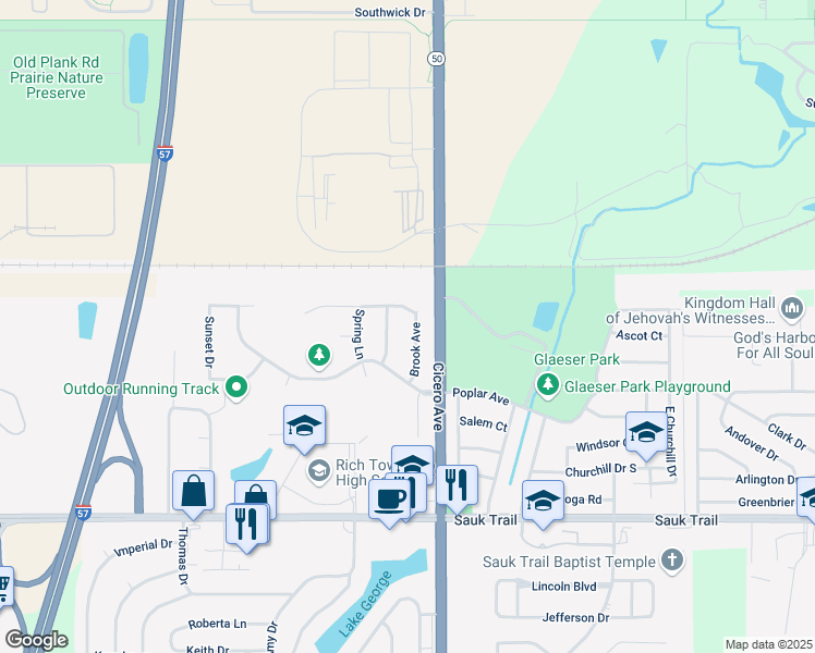 map of restaurants, bars, coffee shops, grocery stores, and more near 22034 Brook Avenue in Richton Park