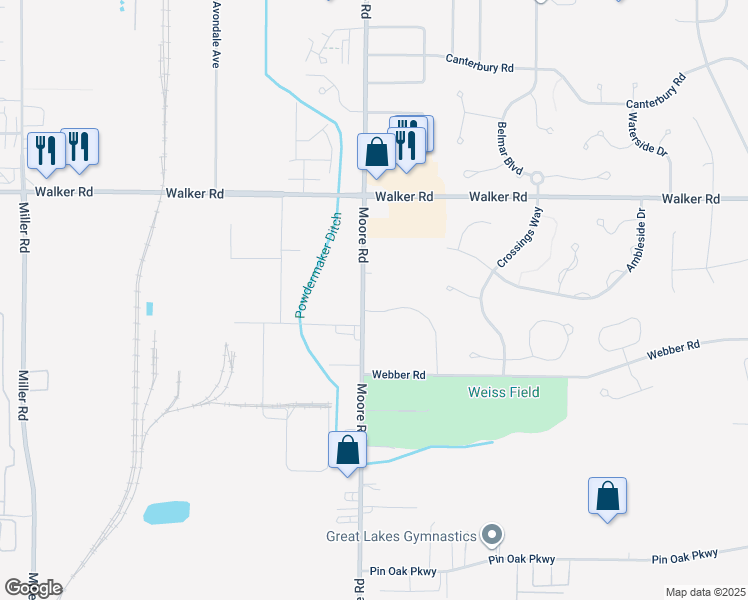 map of restaurants, bars, coffee shops, grocery stores, and more near 561 Moore Road in Avon Lake
