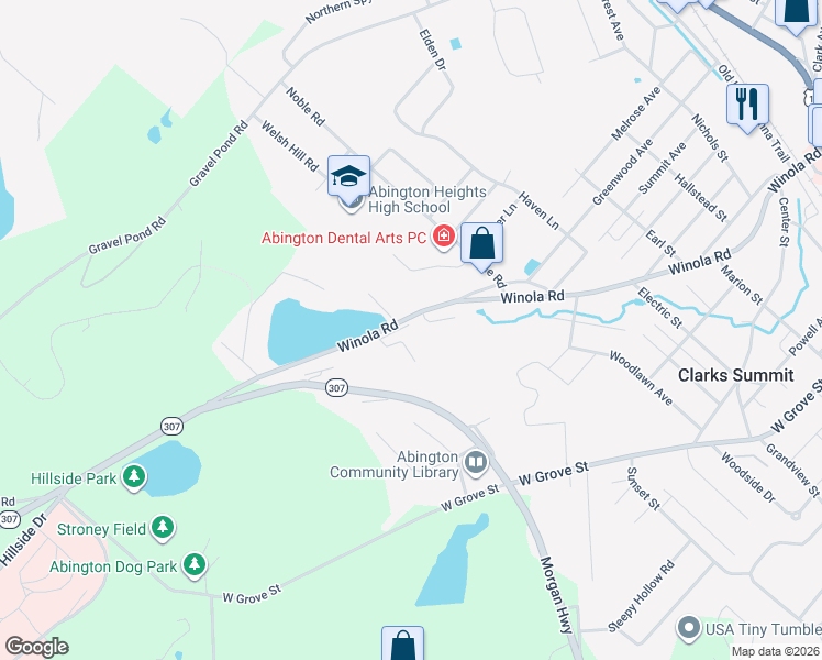 map of restaurants, bars, coffee shops, grocery stores, and more near Winola Road in Lackawanna County