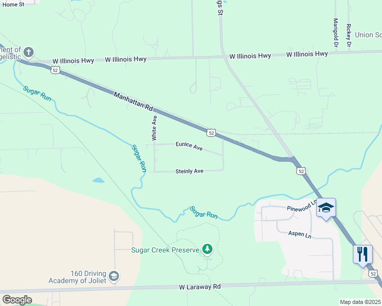 map of restaurants, bars, coffee shops, grocery stores, and more near 1420 Eunice Avenue in Joliet
