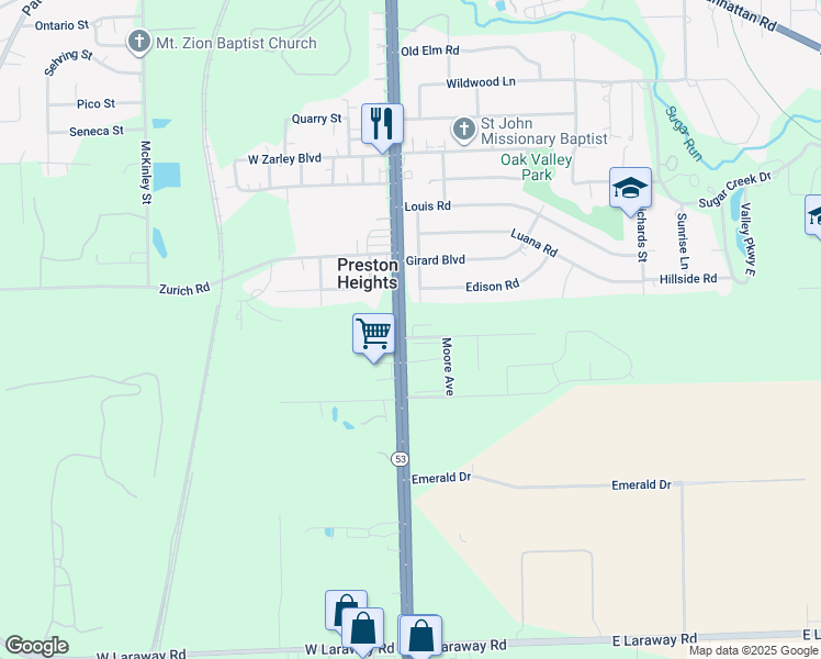 map of restaurants, bars, coffee shops, grocery stores, and more near 1 Bradford Road in Joliet