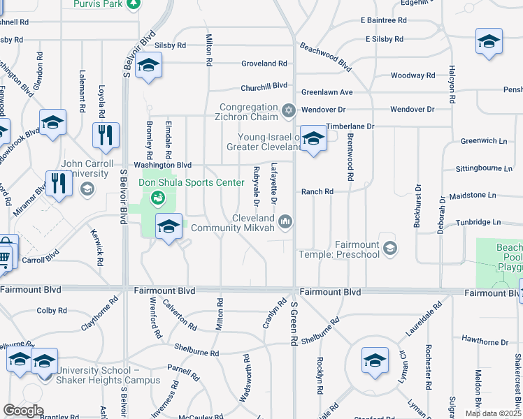 map of restaurants, bars, coffee shops, grocery stores, and more near 2567 Rubyvale Drive in University Heights