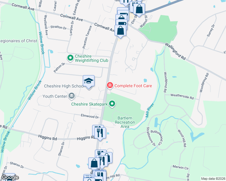 map of restaurants, bars, coffee shops, grocery stores, and more near 67 Chipman Drive in Cheshire