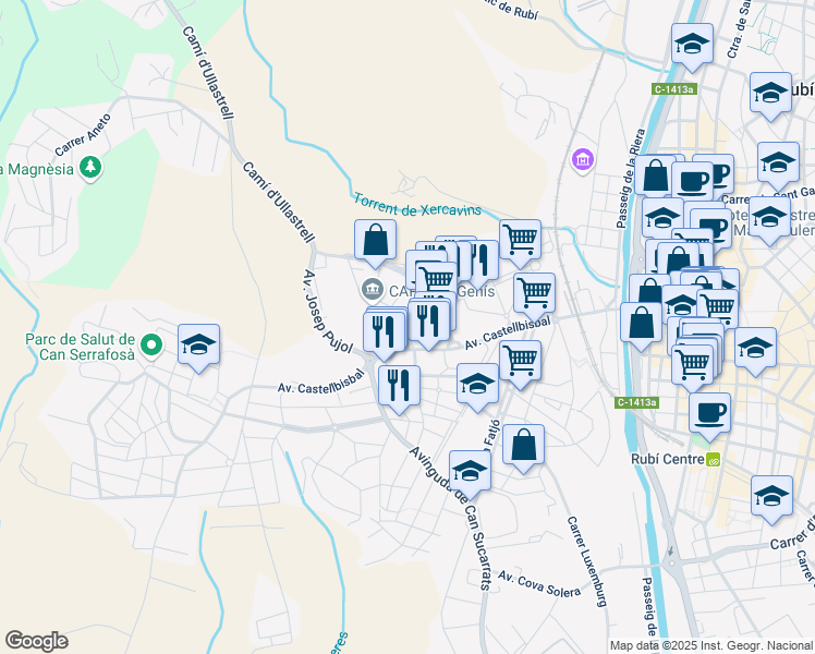 map of restaurants, bars, coffee shops, grocery stores, and more near 6 Carrer Miquel Mumany in Rubí