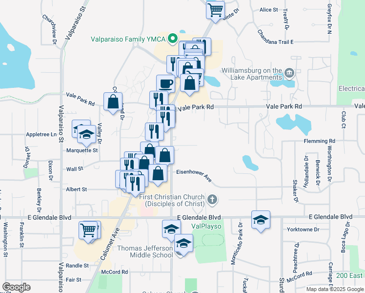 map of restaurants, bars, coffee shops, grocery stores, and more near Baron Court in Valparaiso