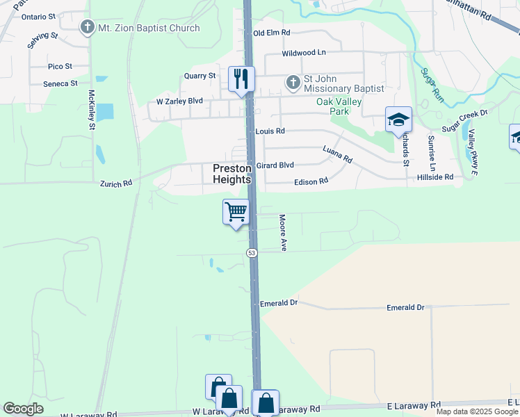 map of restaurants, bars, coffee shops, grocery stores, and more near 15 Bradford Road in Joliet