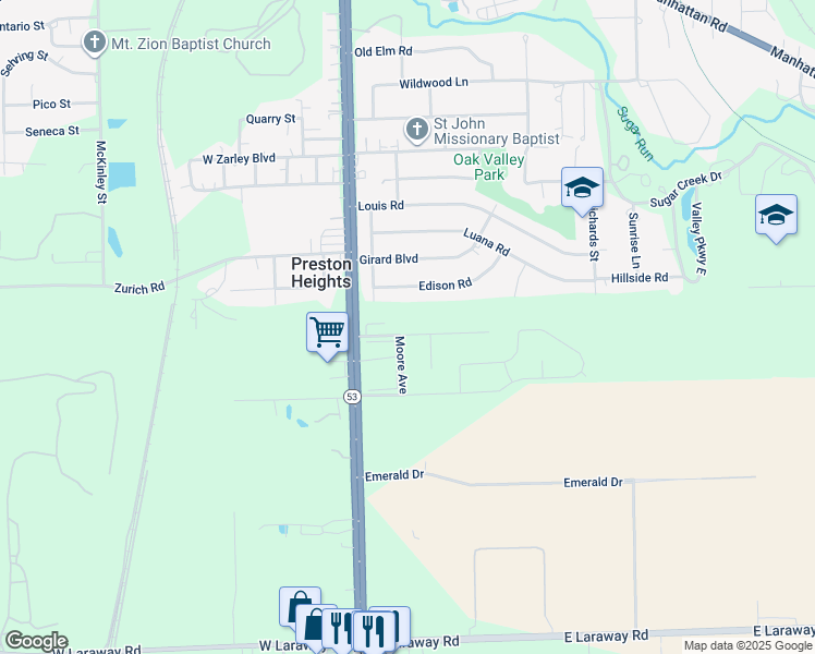 map of restaurants, bars, coffee shops, grocery stores, and more near 97 Bradford Road in Joliet