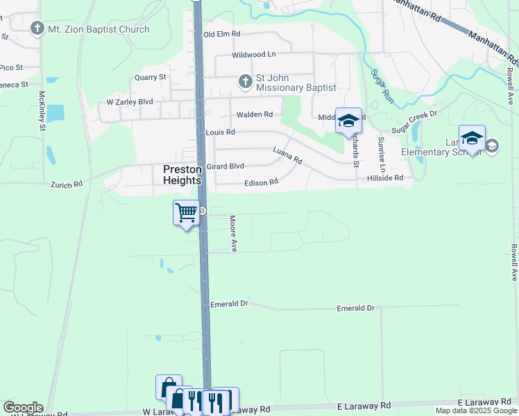 map of restaurants, bars, coffee shops, grocery stores, and more near 109 Bradford Road in Joliet